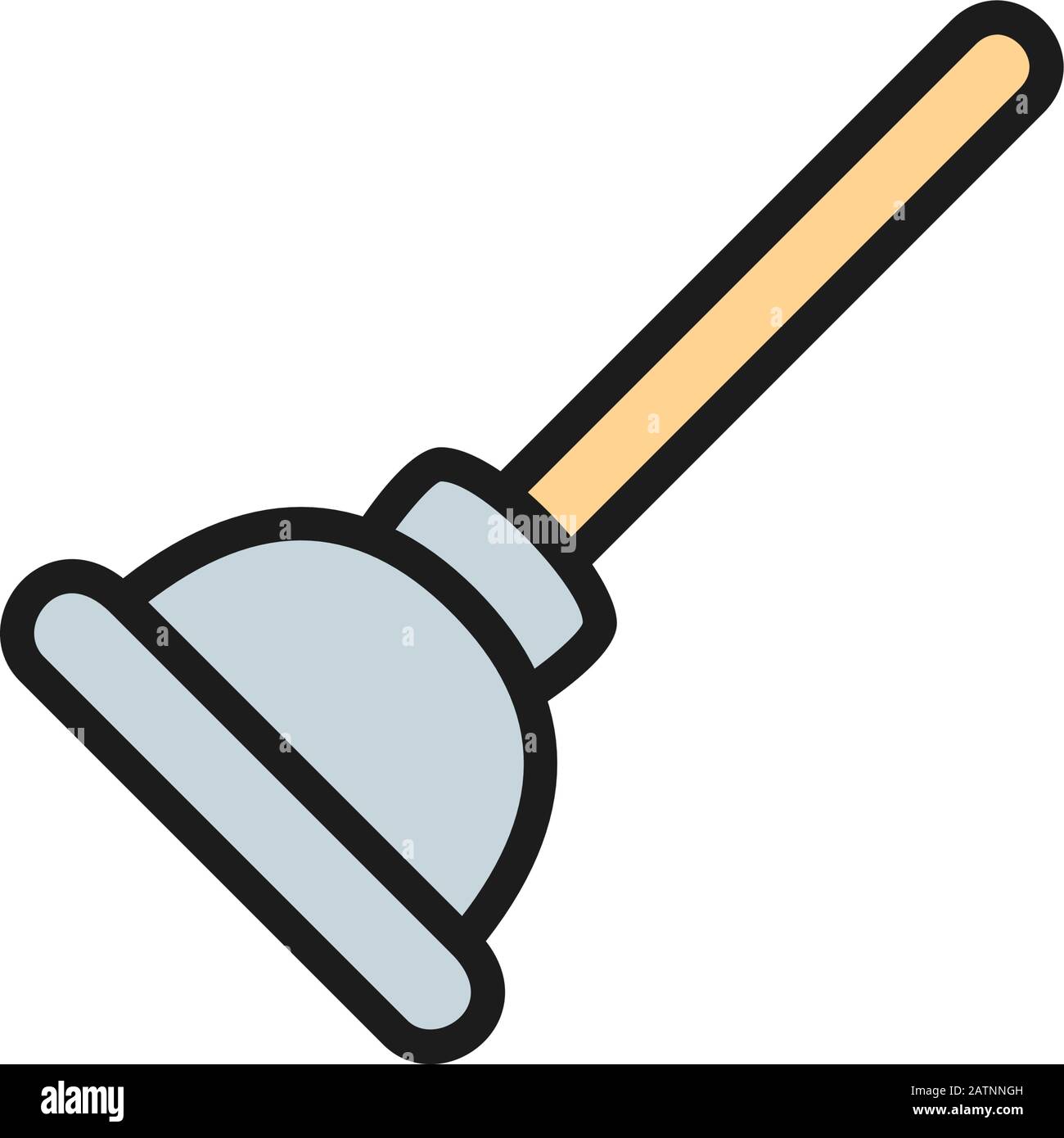 Toilet plunger, cleaning tool, housework supplies flat color line icon. Stock Vector