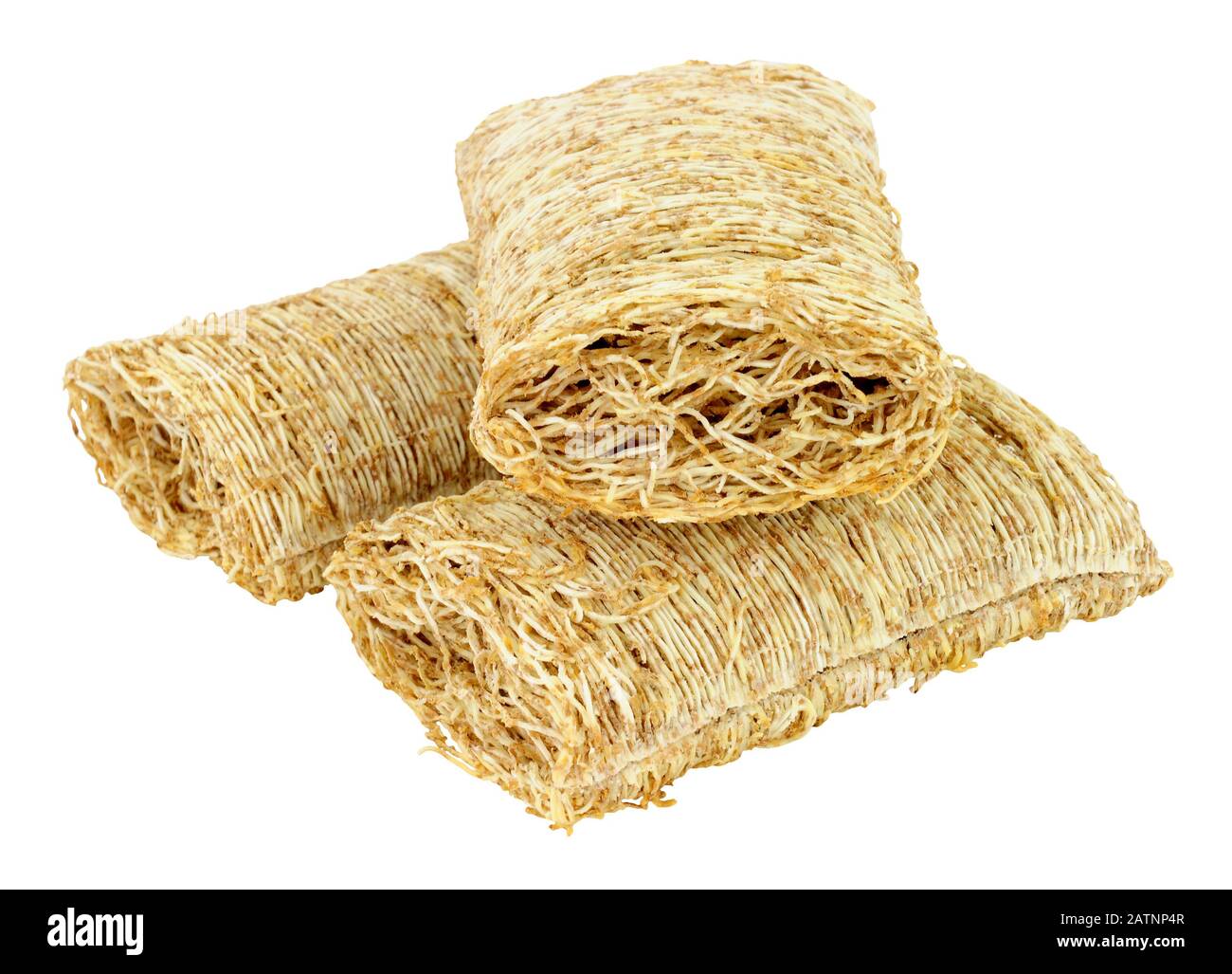 Shredded wheat breakfast cereal isolated on a white background Stock Photo