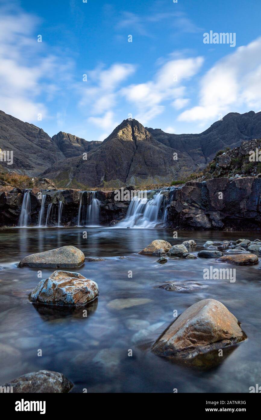 Photography Taken In The Isle Of Skye On The Beautiful Fairy Pools Hike The Sun Illuminated The Top Of The Mountain Perfect For This Composition Stock Photo Alamy