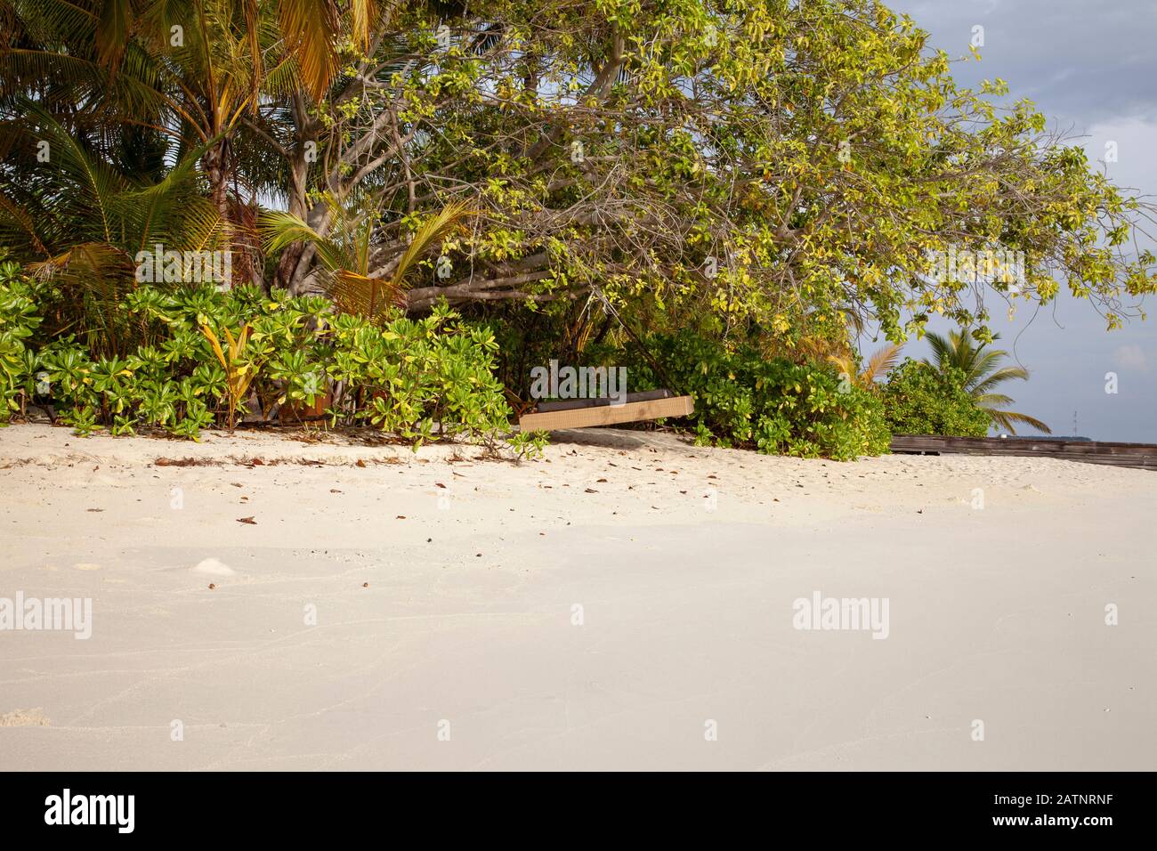 hanging bed on the beach in the Maldives Stock Photo