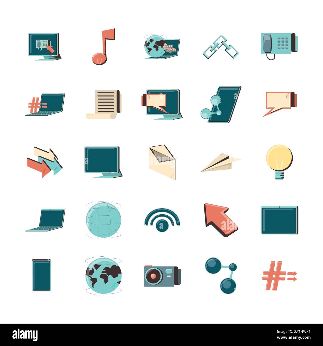 Icon set design, Digital technology communication social media internet ...