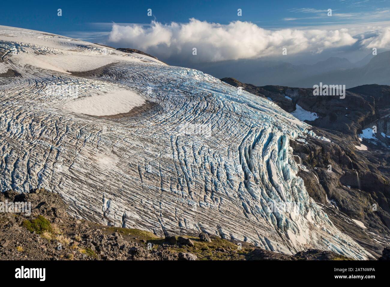 Crevasses at Alerce Glacier near Refugio Otto Meiling, Monte Tronador massif, Andes Mountains, Nahuel Huapi National Park, Patagonia, Argentina Stock Photo