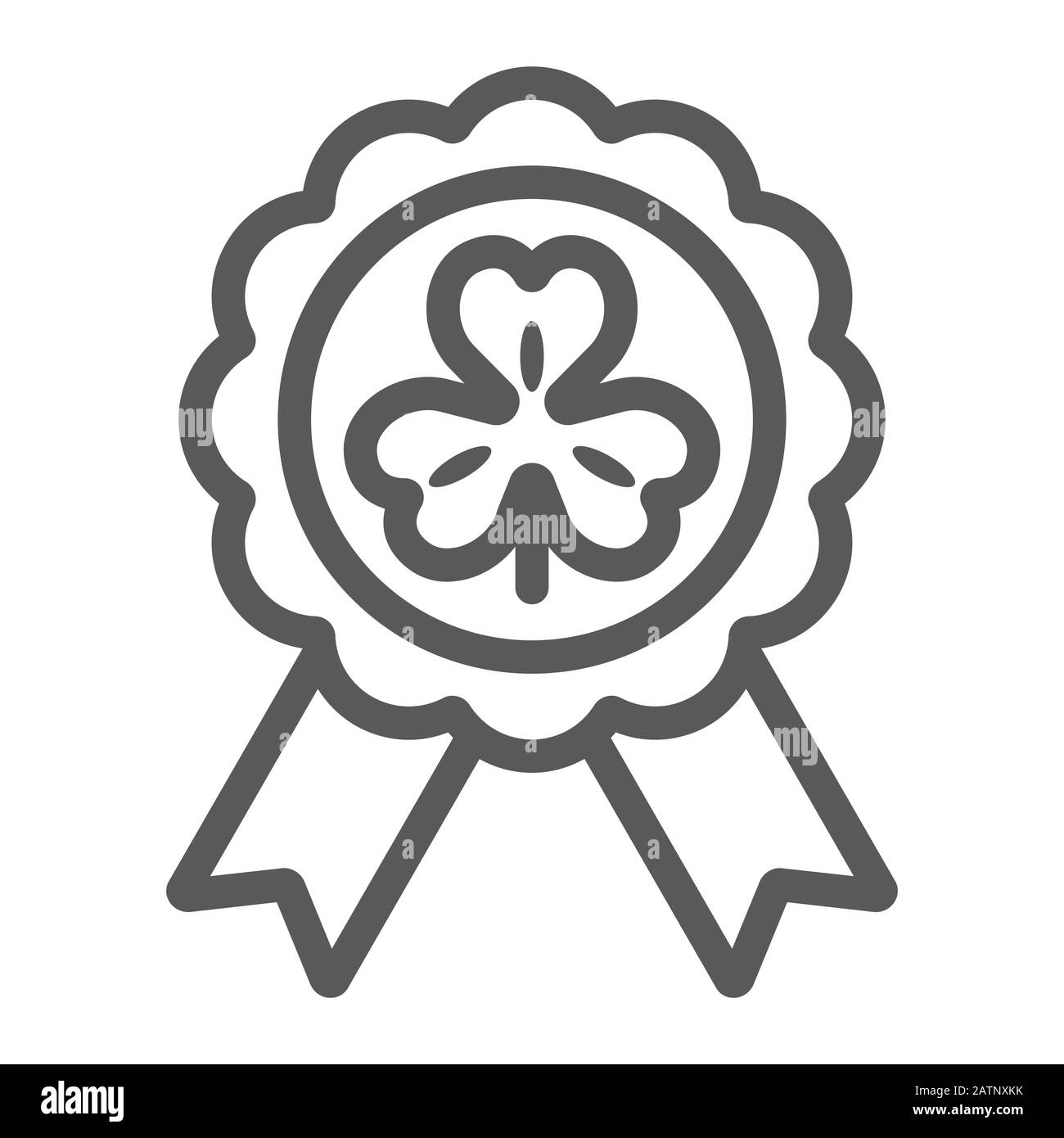Rosette award clover medal line icon, st patrick's day and holiday, luck clover sign, vector graphics, a linear pattern on a white background, eps 10. Stock Vector