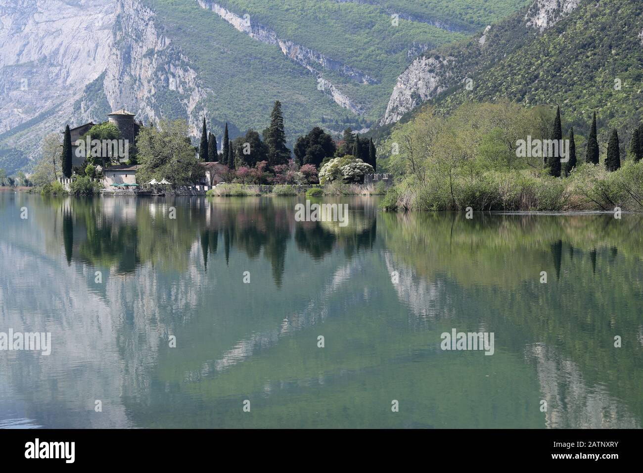 Beautiful view of the Lago di Toblino, Italy, Trentino Stock Photo