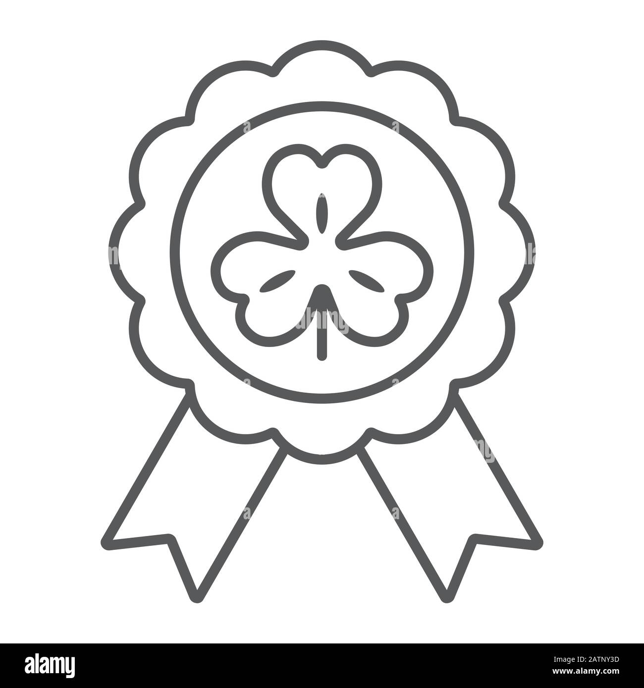 Rosette award clover medal thin line icon, st patrick's day and holiday, luck clover sign, vector graphics, a linear pattern on a white background Stock Vector