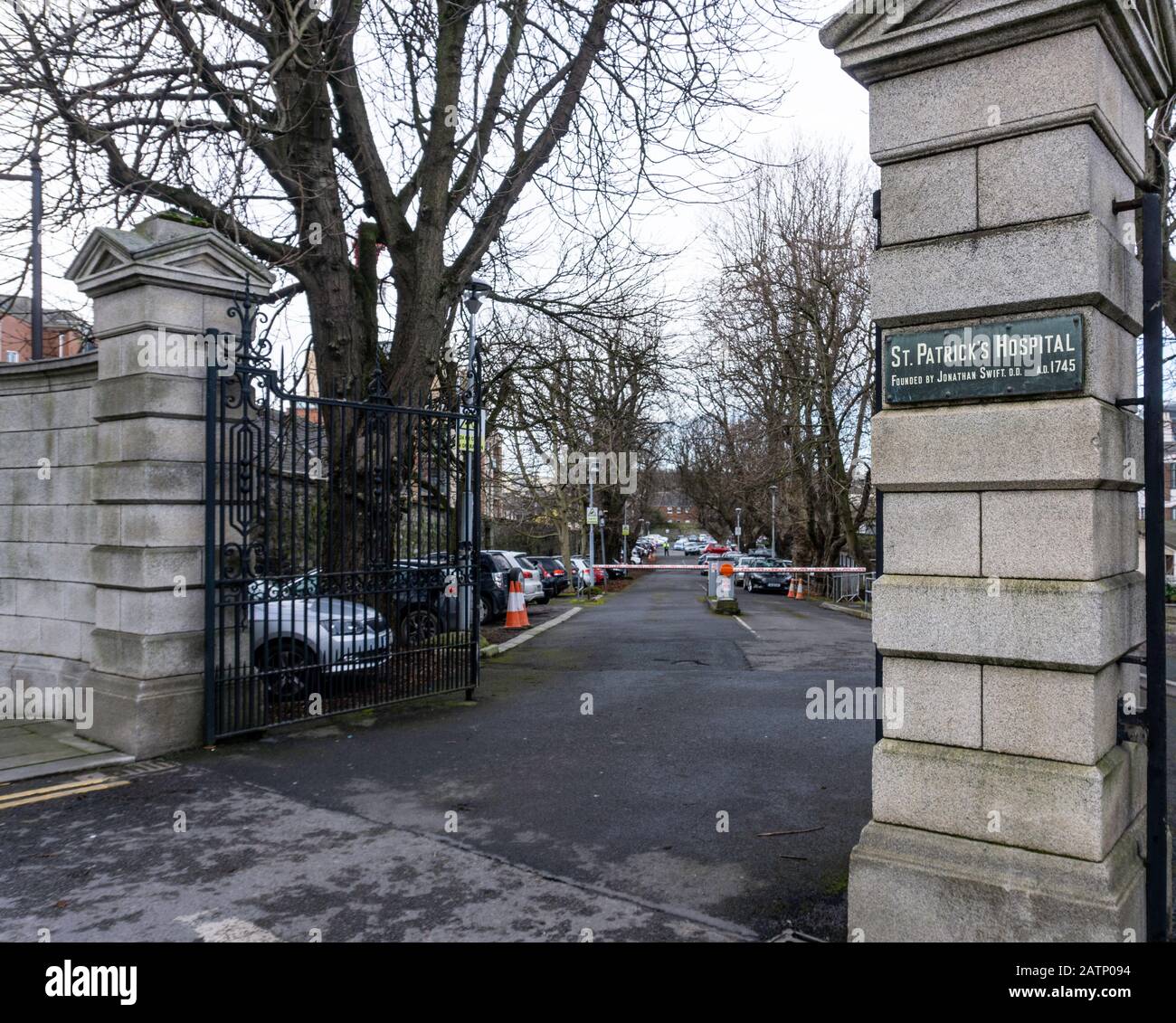 The entrance to St. Patricks Hospital in Kilmainham, Dublin, founded in 1745 by Jonathan Swift, author of Gulliver's Travels Stock Photo