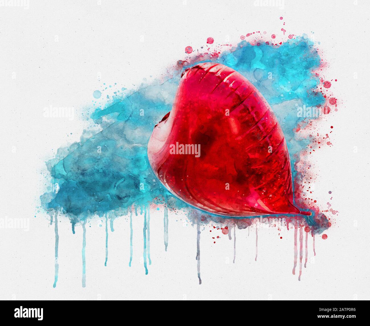 Watercolor illustration of a red balloon floating up in the air Stock ...