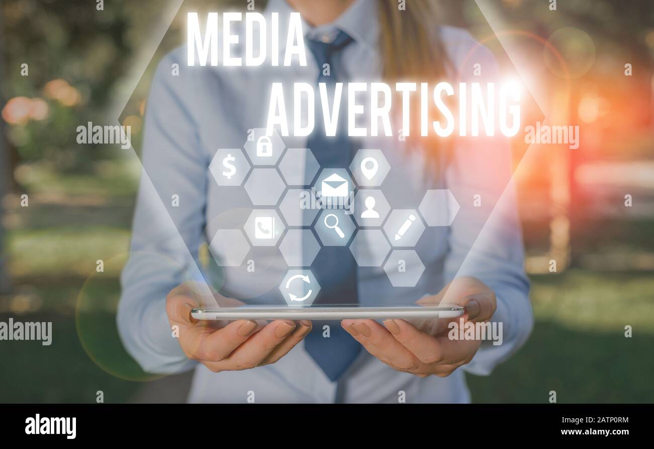 Word writing text Media Advertising. Business photo showcasing choosing ...