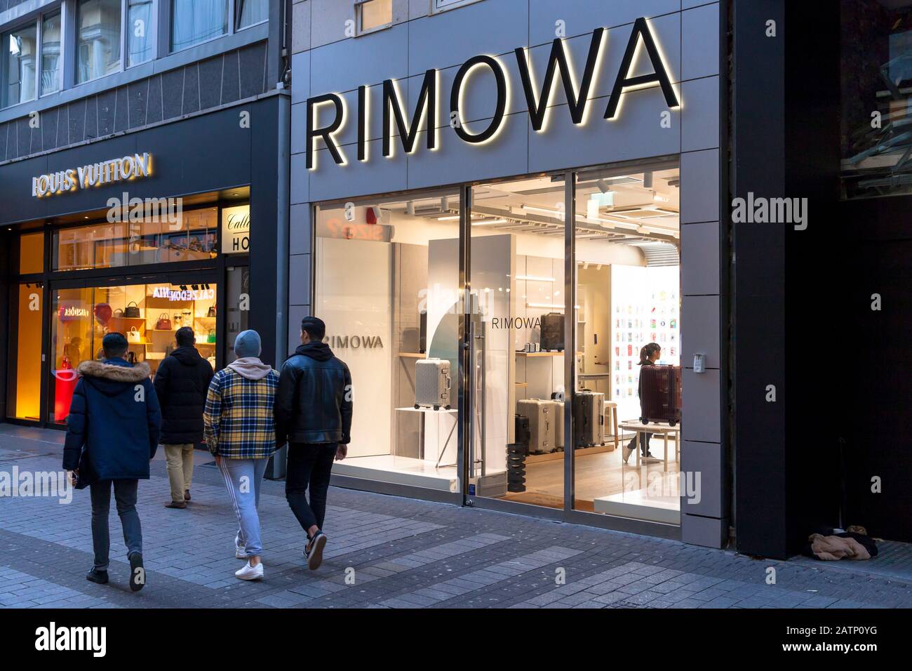 Rimowa store on the shopping street Hohe Strasse, shop for luggage, Cologne, Germany.  Rimowa Shop in der Fussgaengerzone Hohe Strasse, Geschaeft fuer Stock Photo