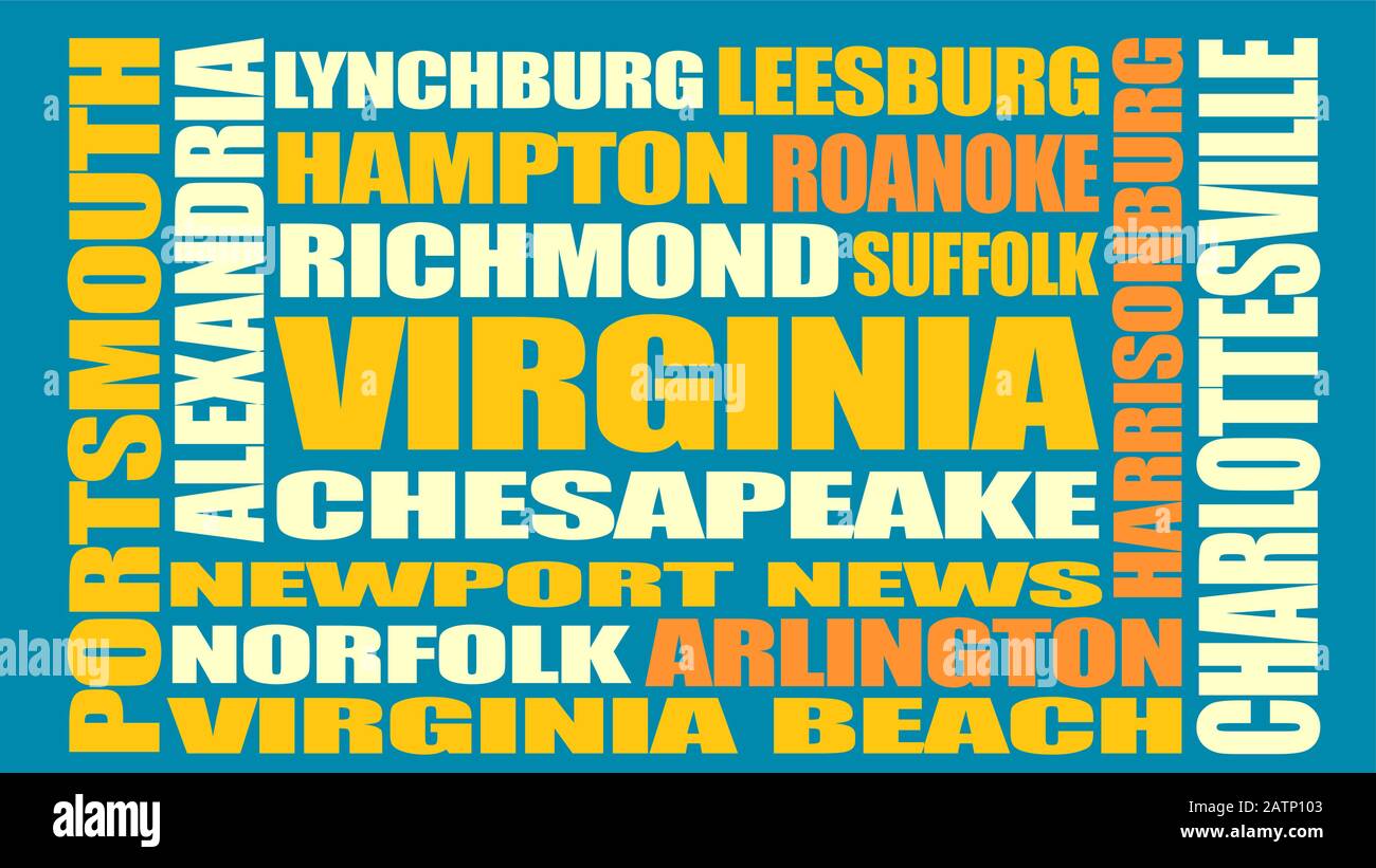 Virginia state cities list Stock Vector