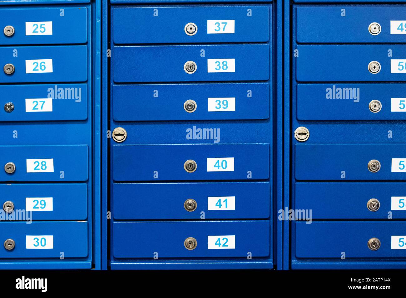 The blue mailboxes with numbers close up, background Stock Photo Alamy