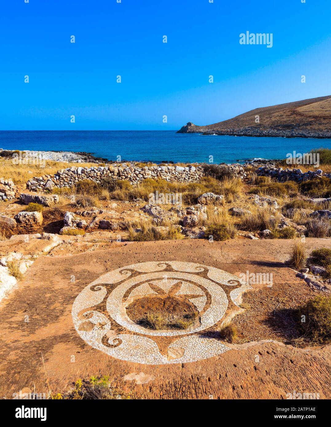 ruins of a roman house, next to it Sanctuary and Death Oracle of Poseidon Tainarios, public archaeological site, Greece Stock Photo