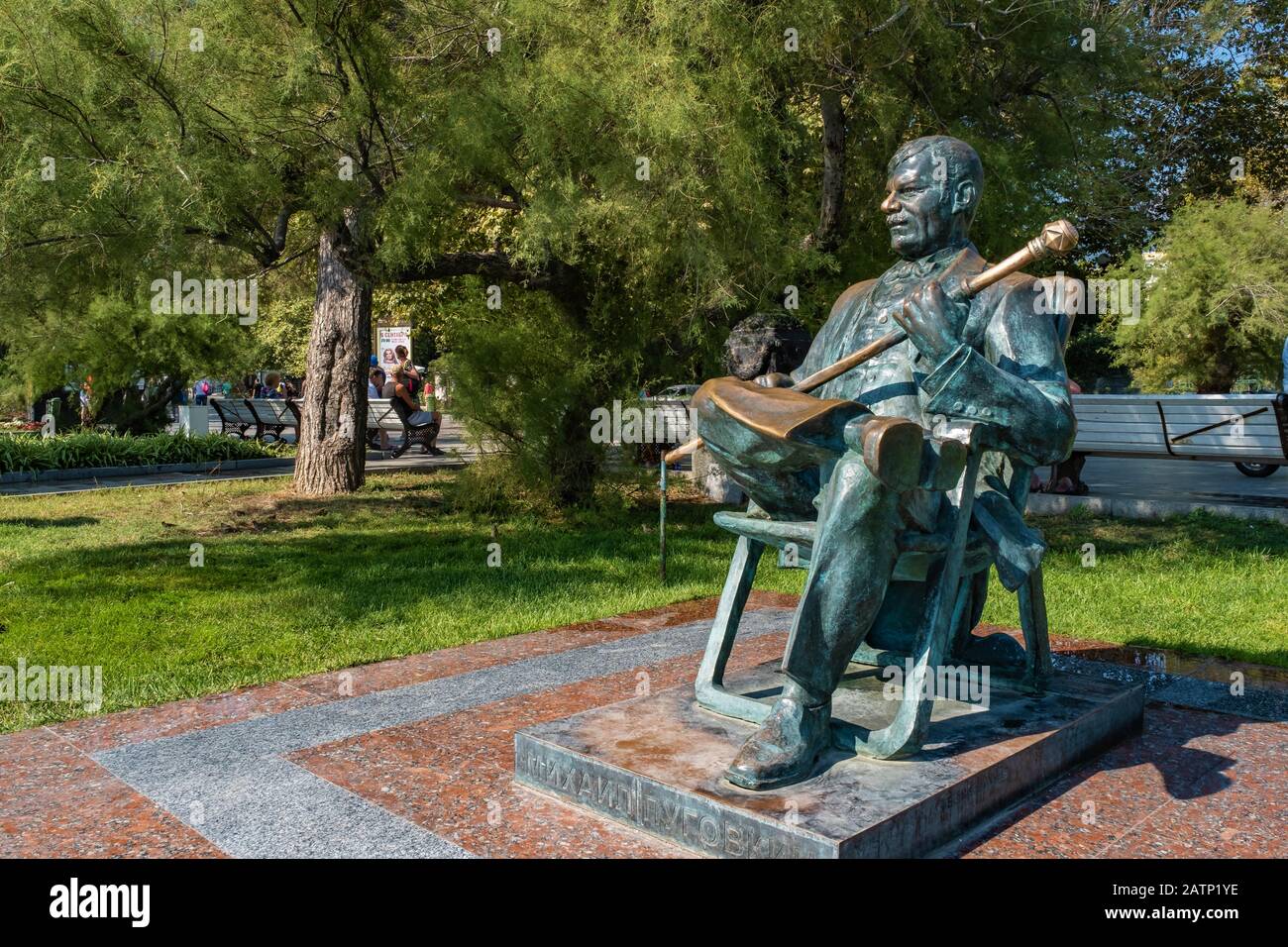 Monument to Soviet and Russian theater and film actor Mikhail Pugovkin in Yalta, Crimea. Stock Photo