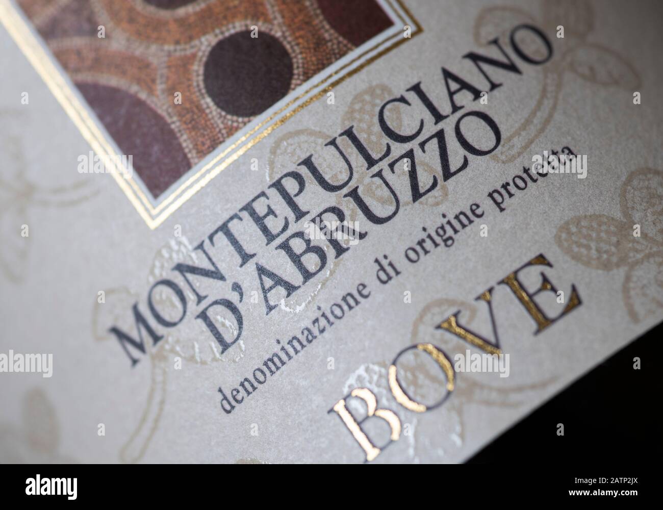 Montepulciano d ’Abruzzo Italian red wine label Stock Photo