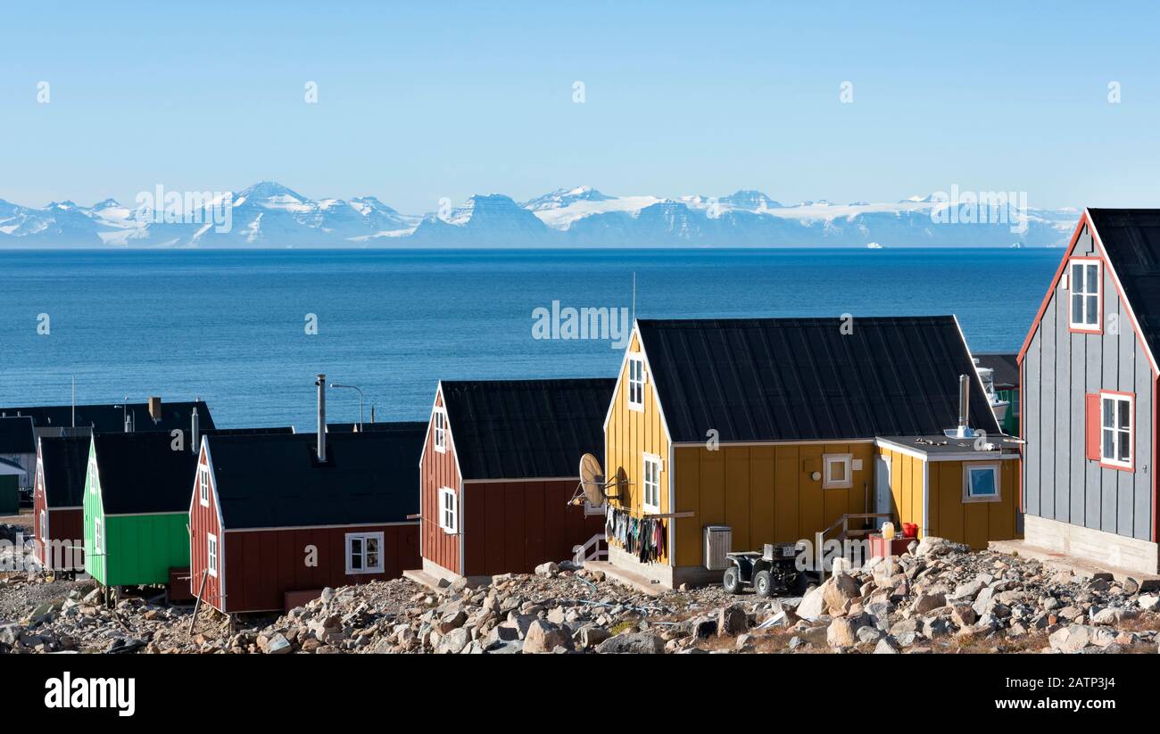 Colourful houses in Ittoqqortoormiit village Stock Photo