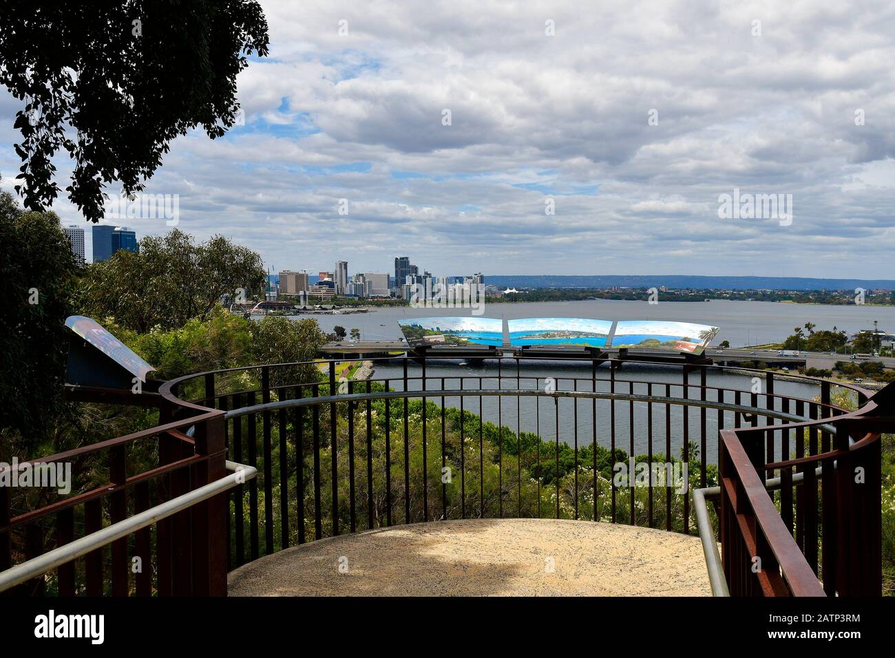 Perth, WA, Australia - November 29, 2017: cityscape with Swan river from viewing point in public Kings park Stock Photo