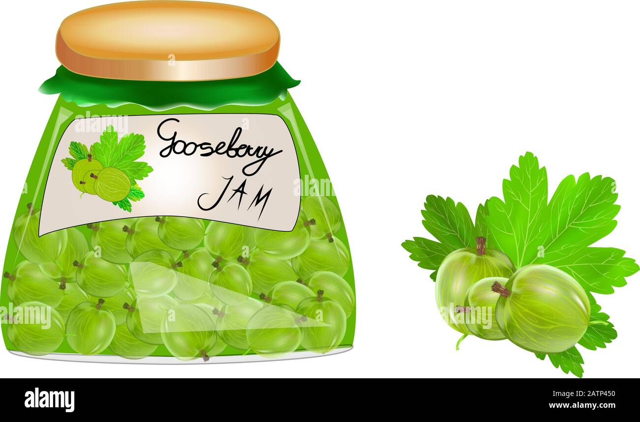 Glass jar with preserve jam isolated on white background. Jam in a jar