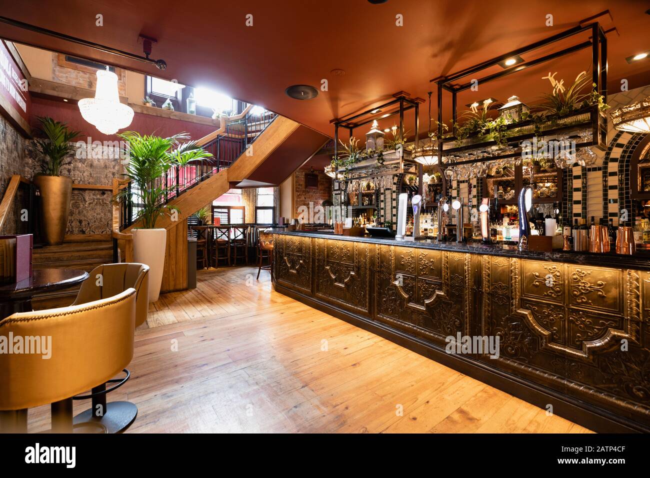 A wide shot of a bar in Newcastle Upon Tyne. Stock Photo