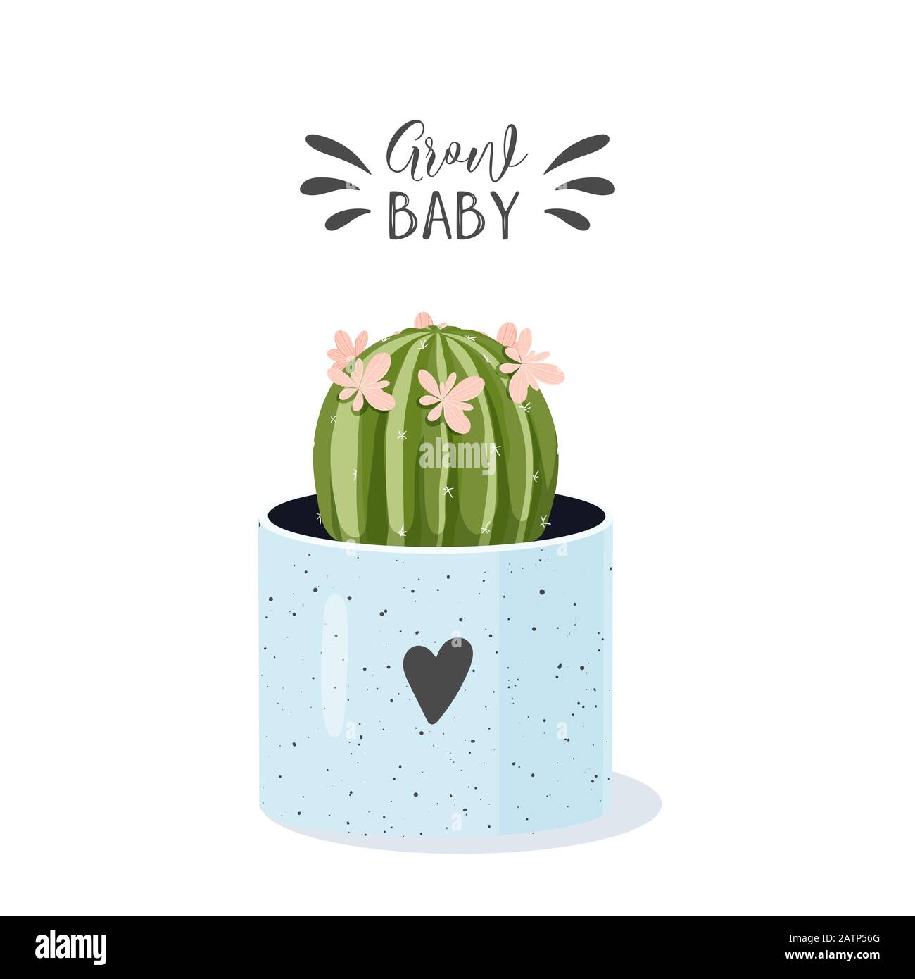 Cactus in flower pot. Scandinavian style. Vector illustration in cartoon style in soft pastel colours.  Stock Vector