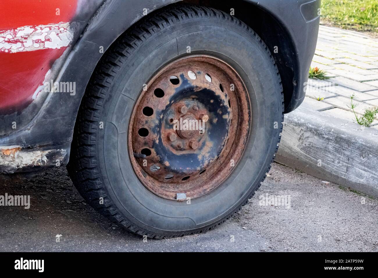 Old rusty car wheel mount close up Stock Photo Alamy
