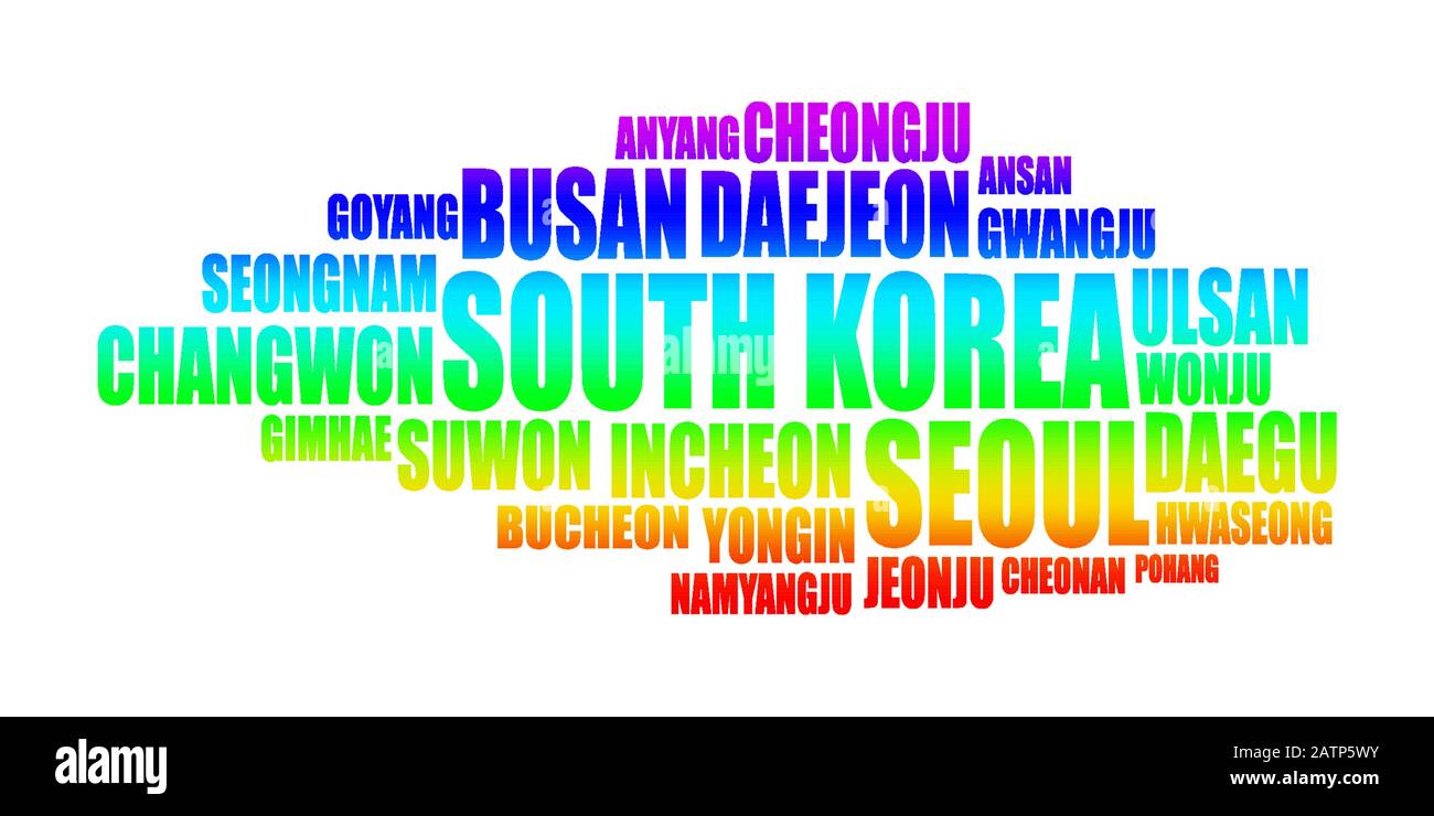 List of cities and towns of South Korea. Stock Vector