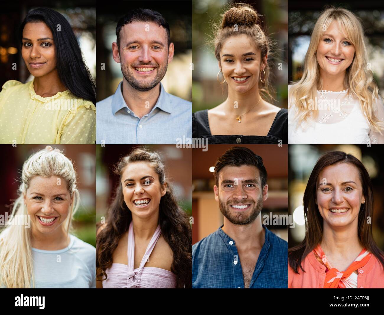 A headshot portrait of adults only in a digital composite montage. Stock Photo