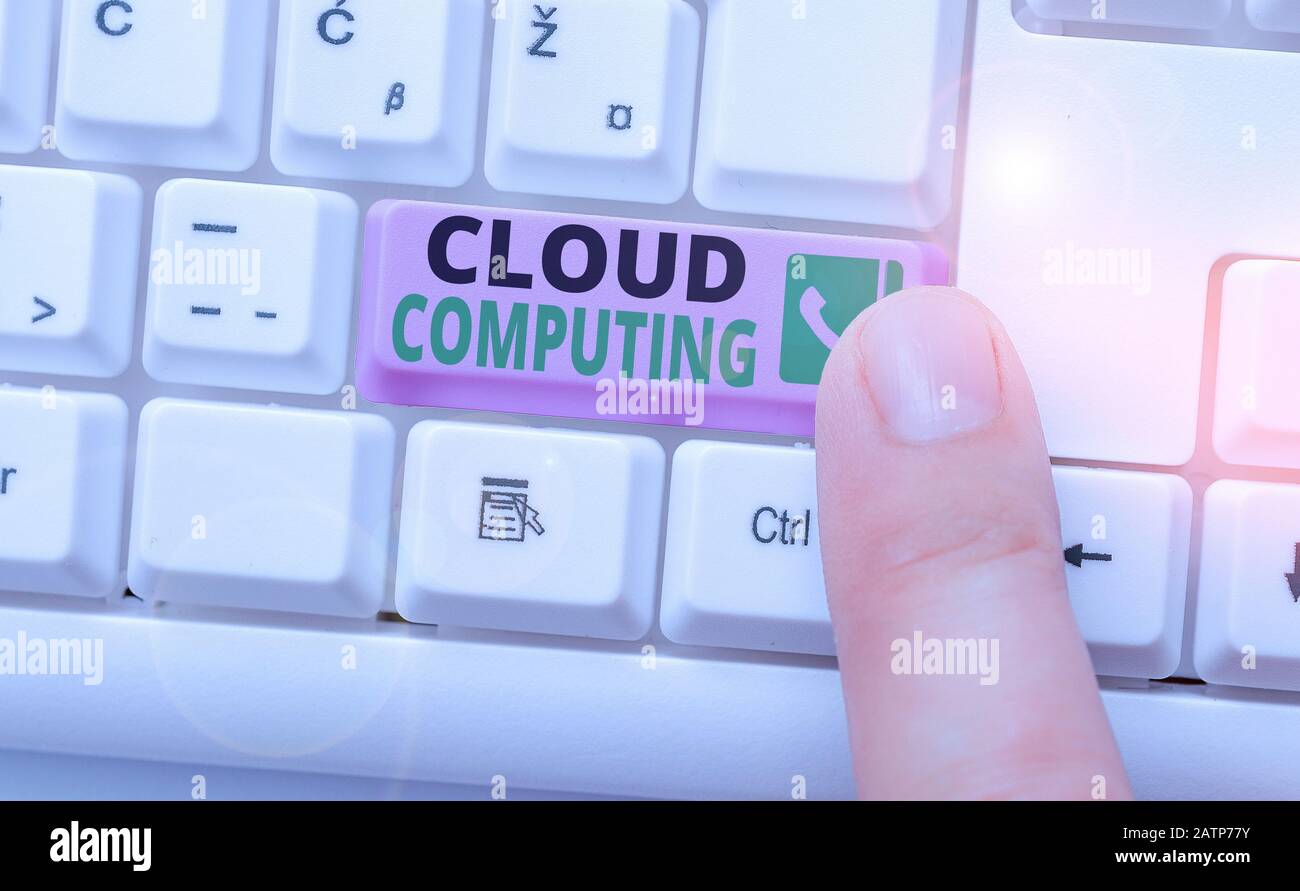 Conceptual hand writing showing Cloud Computing. Concept meaning storing and accessing data and programs over the Internet Stock Photo