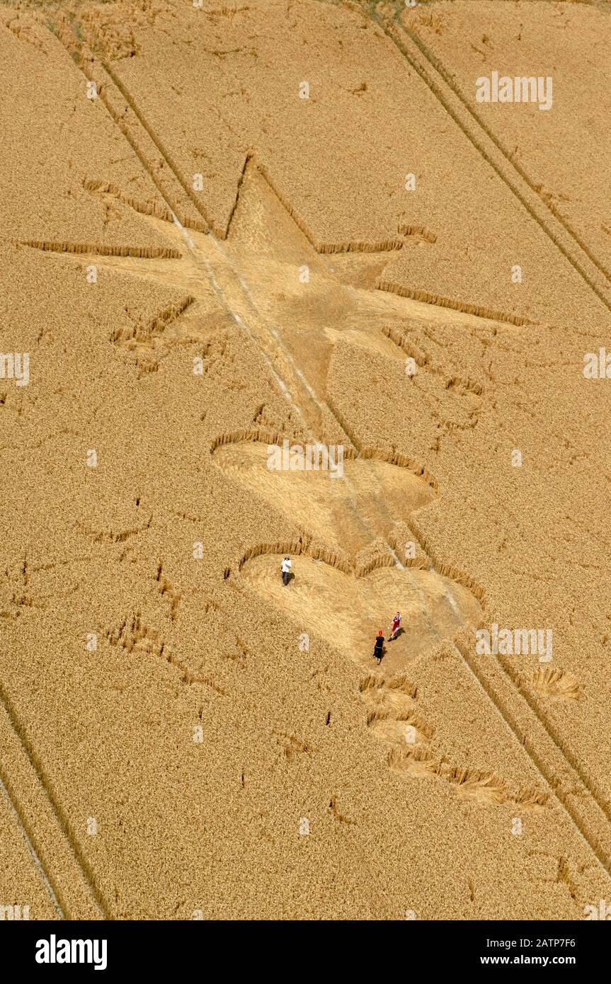 Crop circles appearing overnight in the rural district of Wiltshire in 2006 Stock Photo