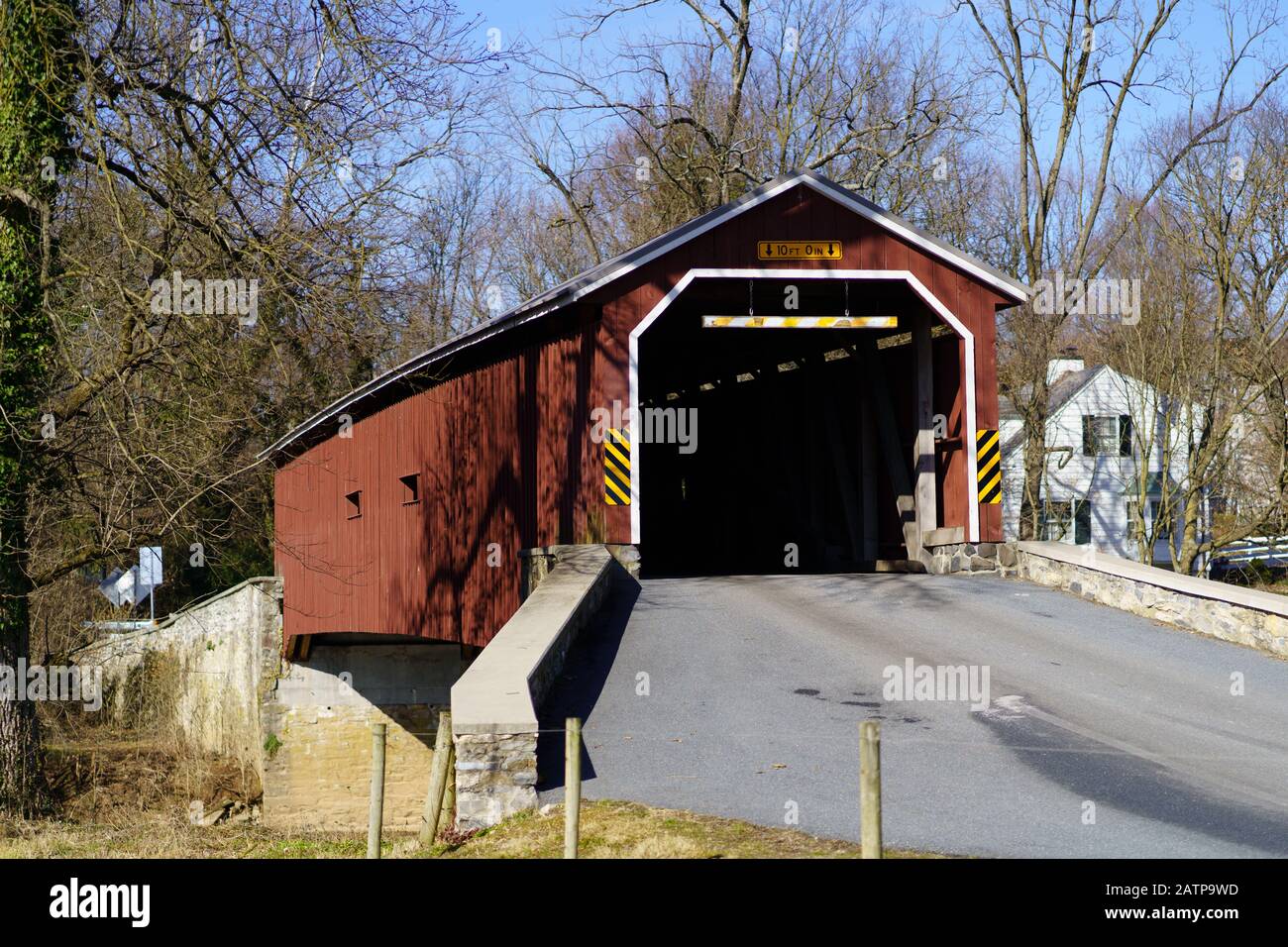Leola, PA / USA February 3, 2020 Bridge is a red, 133 feet