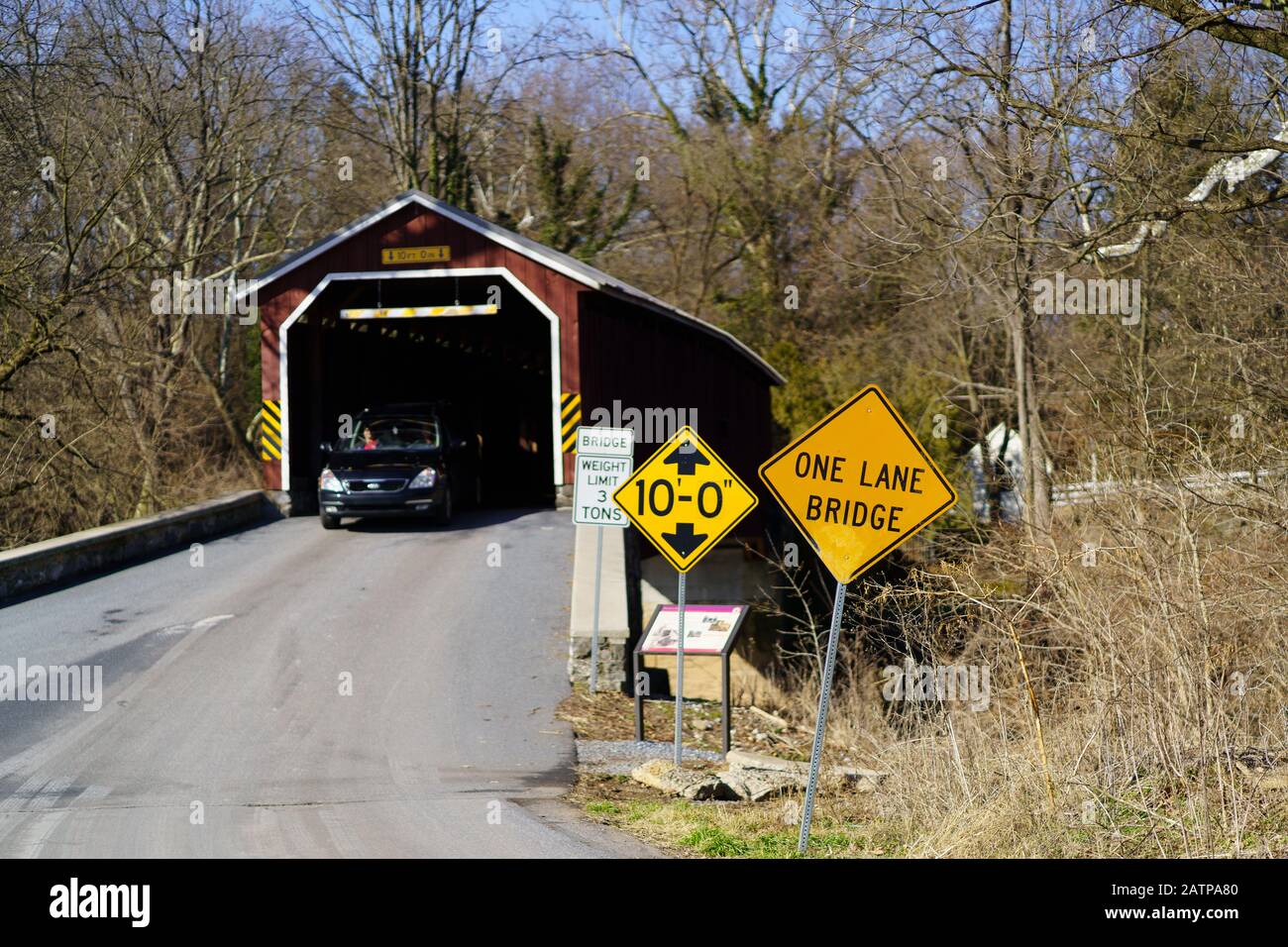 Leola, PA / USA February 3, 2020 Bridge is a red, 133 feet