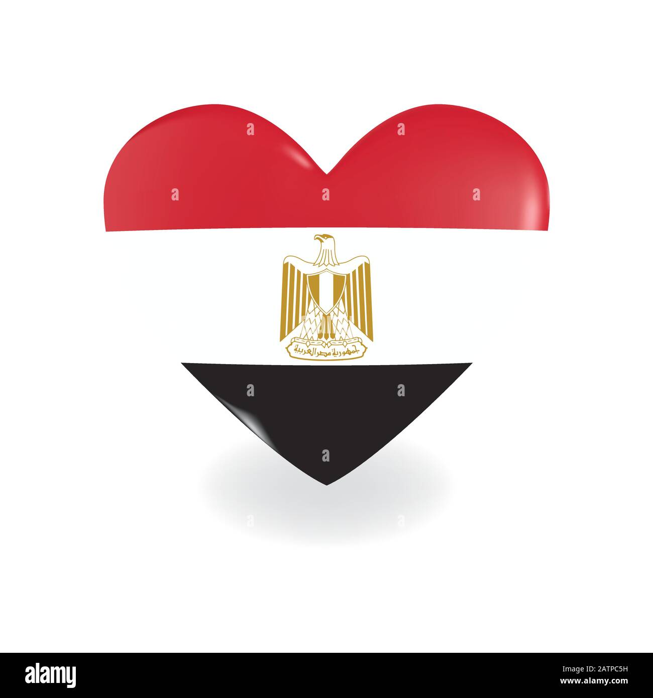 Heart with Egypt flag on a white background casts a shadow, vector Stock Vector