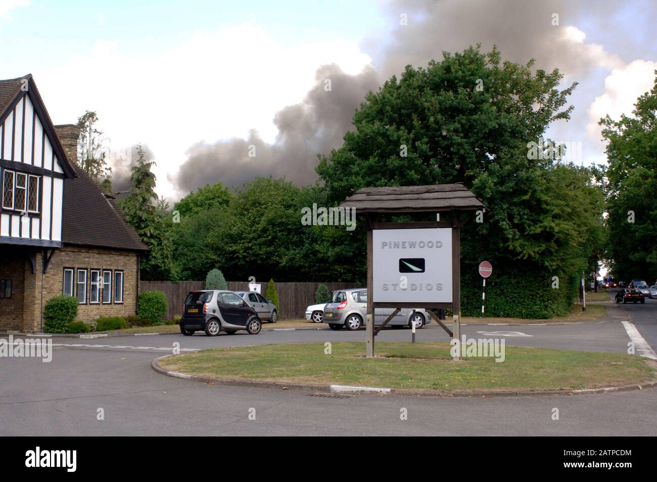 The James Bond The Albert R. Broccoli 007 Stage film set at Pinewood Studios on fire in 2006. Stock Photo