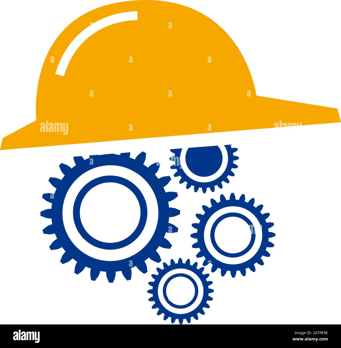 Vector illustration, safety work concept. Gears with helmet Stock