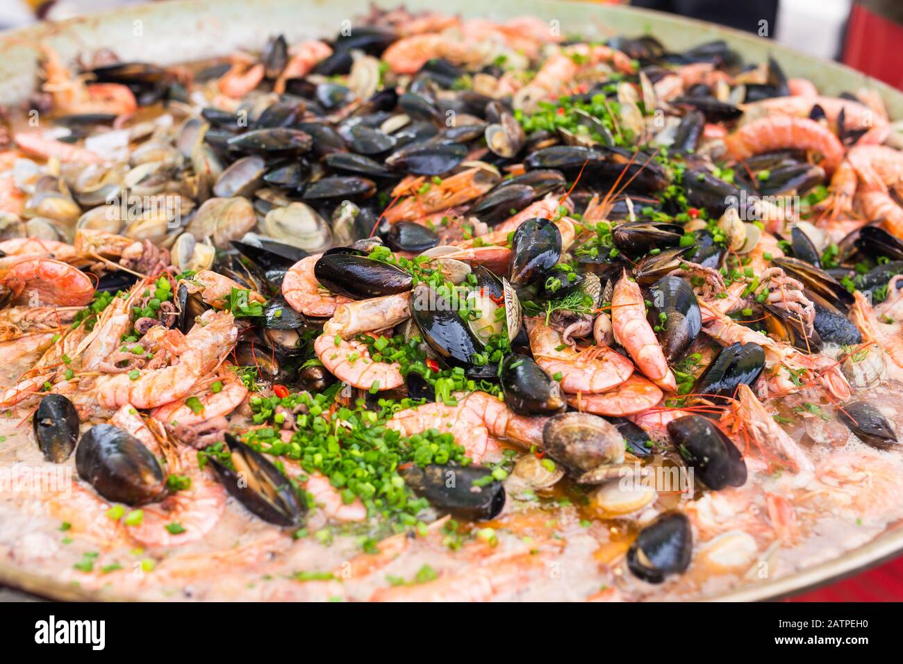Spanish paella prepared in the street restaurant Stock Photo Alamy