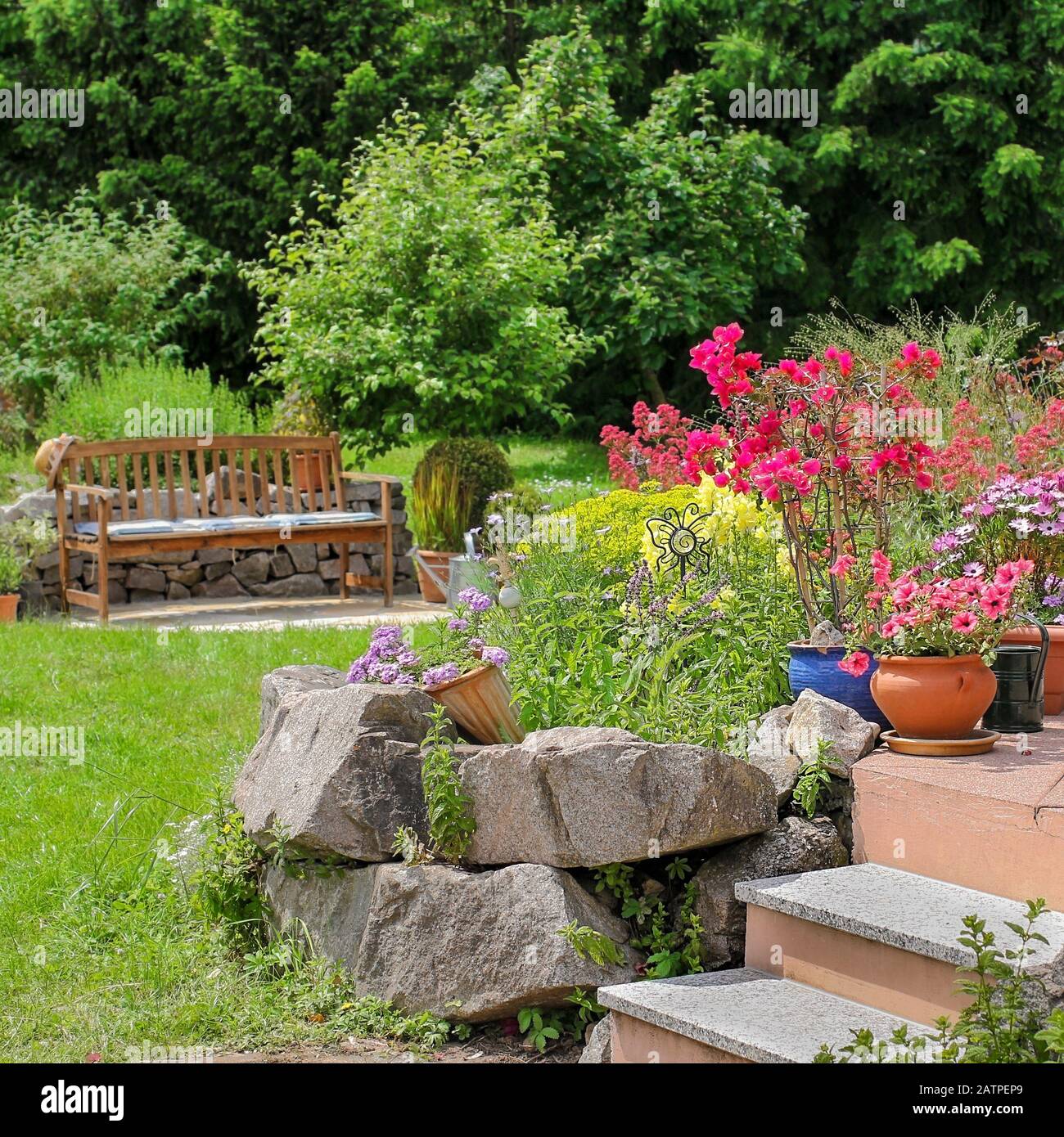 Rock garden with seating Stock Photo