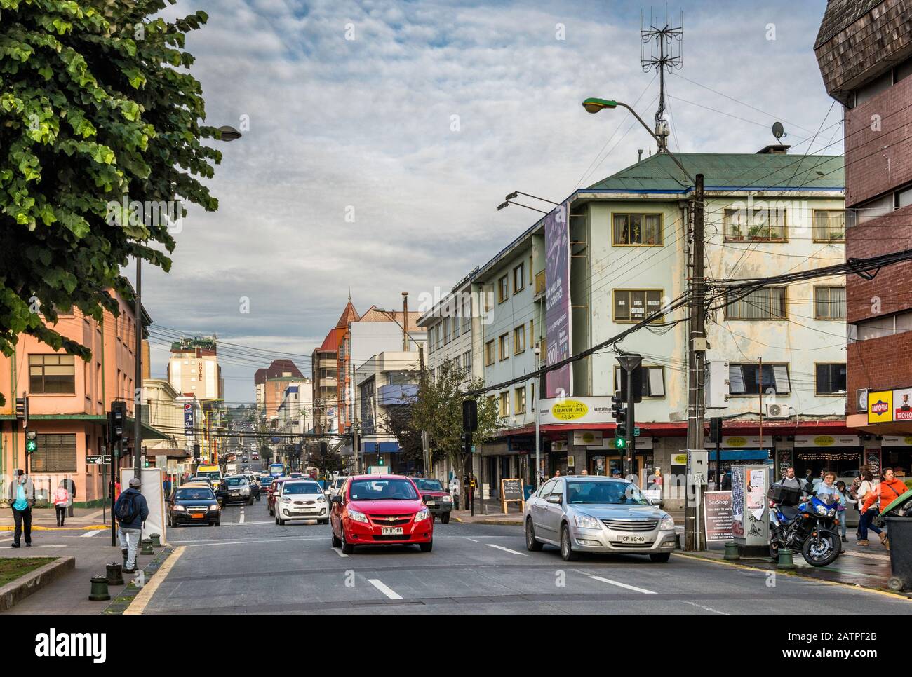 Urmeneta, street in center of Puerto Montt, Los Lagos Region, Patagonia, Chile Stock Photo