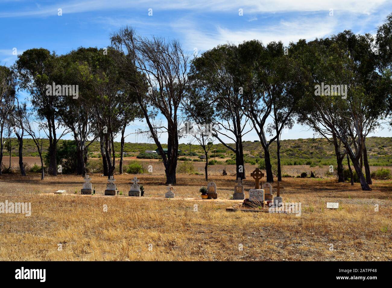 Greenough, WA, Australia - November 24, 2017: Graves in old Walkaway cemetery on Brand highway in Western Australia Stock Photo