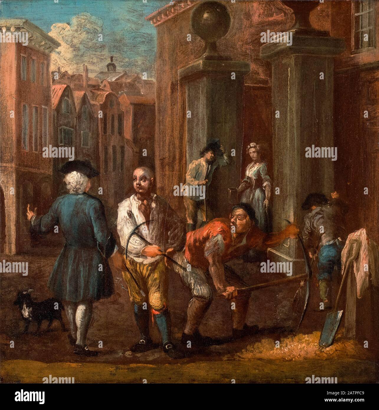Sign for a paviour, painting by William Hogarth, circa 1725 Stock Photo