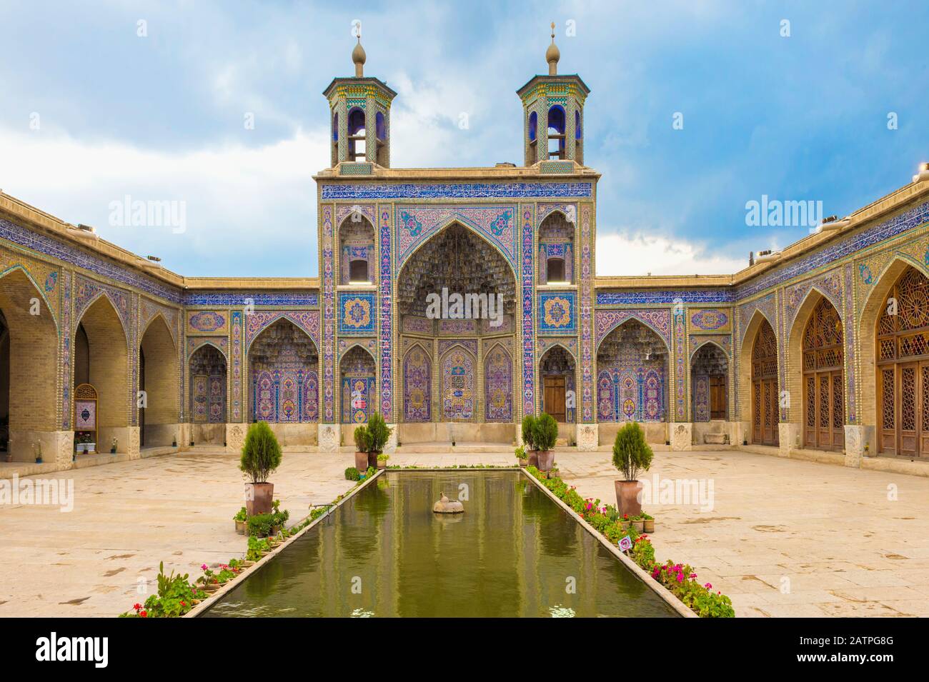 Nasir-ol-Molk Mosque or Pink Mosque courtyard, Shiraz, Fars Province, Iran, Asia Stock Photo