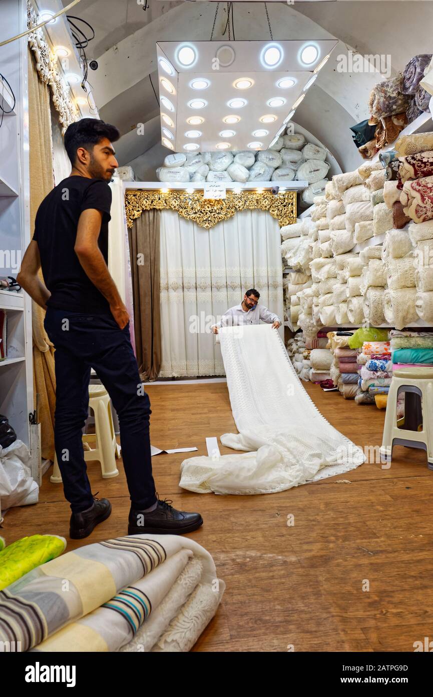 Textile Shop, Bazar-e Vakil or Vakil bazaar, Interior, Shiraz, Iran, Asia Stock Photo