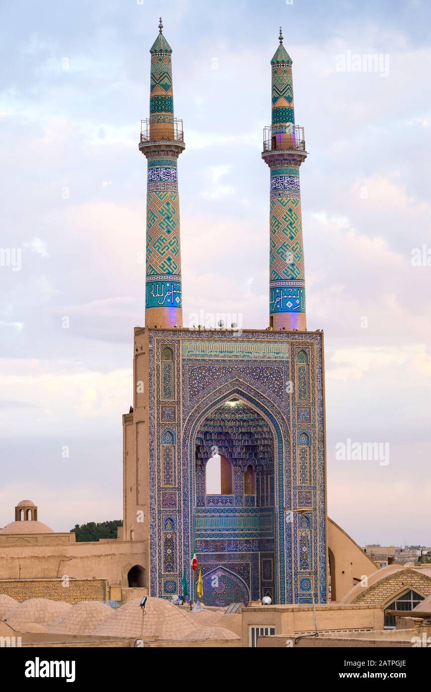 Entrance of Masjid-e Jame Mosque or Friday Mosque, Yazd, Iran Stock Photo