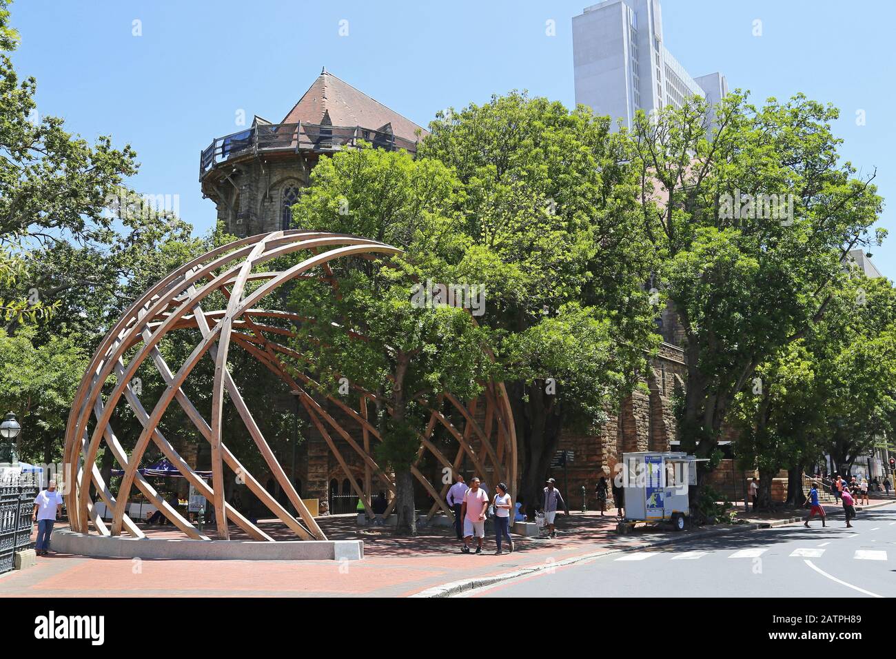 'Arch for Arch' sculpture and St George's Cathedral, Wale Street, CBD, Cape Town, Table Bay, Western Cape Province, South Africa, Africa Stock Photo
