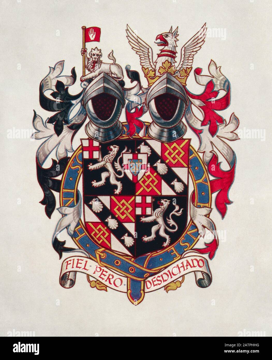 The Coat of Arms of Sir Winston Churchill.  Sir Winston Leonard Spencer-Churchill, 1874 – 1965. British politician, army officer, writer and twice Prime Minister of the United Kingdom. Stock Photo