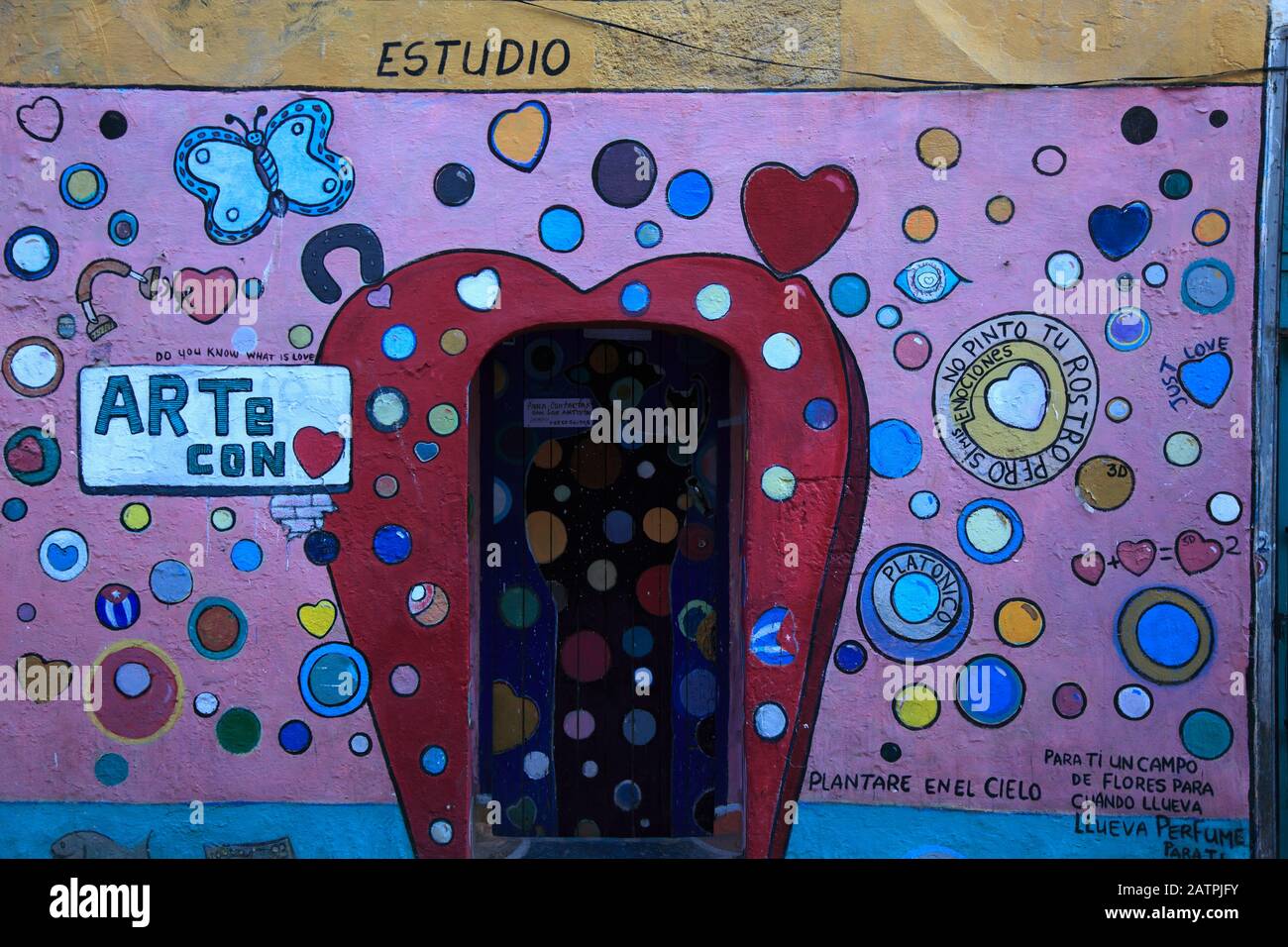 Cuba, Havana, art studio entrance, wall painting, Stock Photo