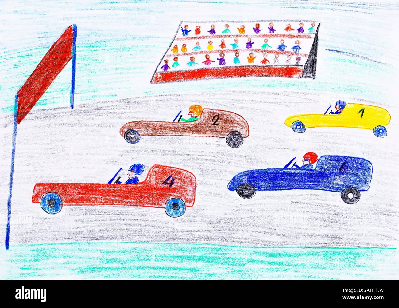 Naive Illustration Children S Drawing Car Racing Germany Stock Photo Alamy