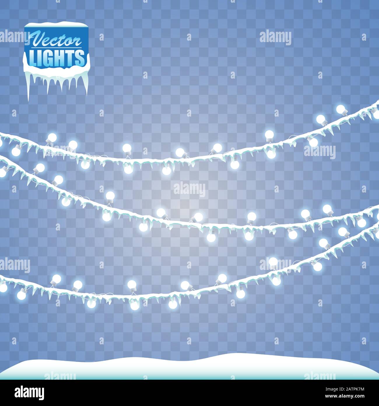 Christmas lights. White christmas garland. Vector white incandescent