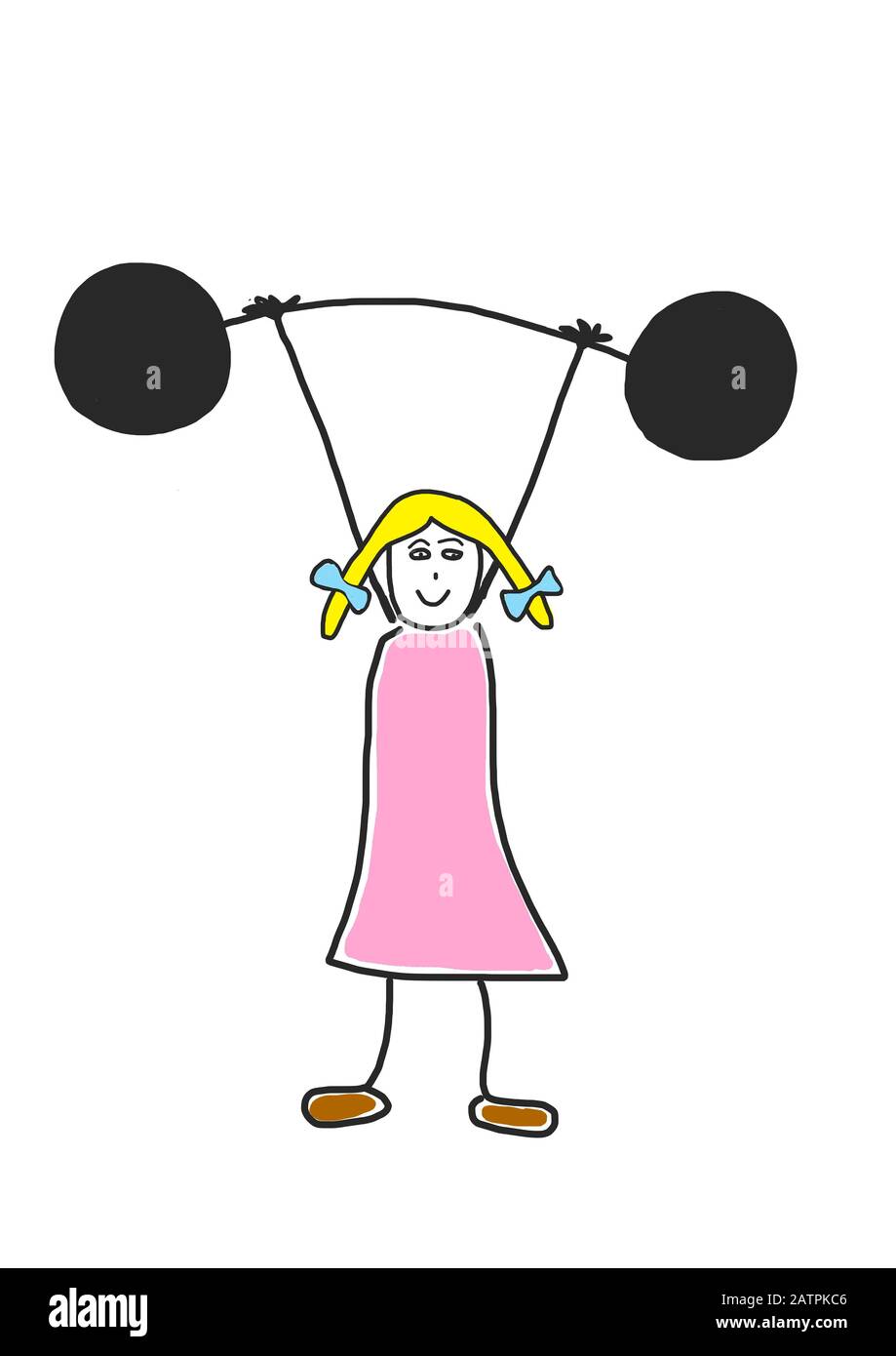 Naive illustration, children's drawing, girls lifting weights,Germany Stock Photo