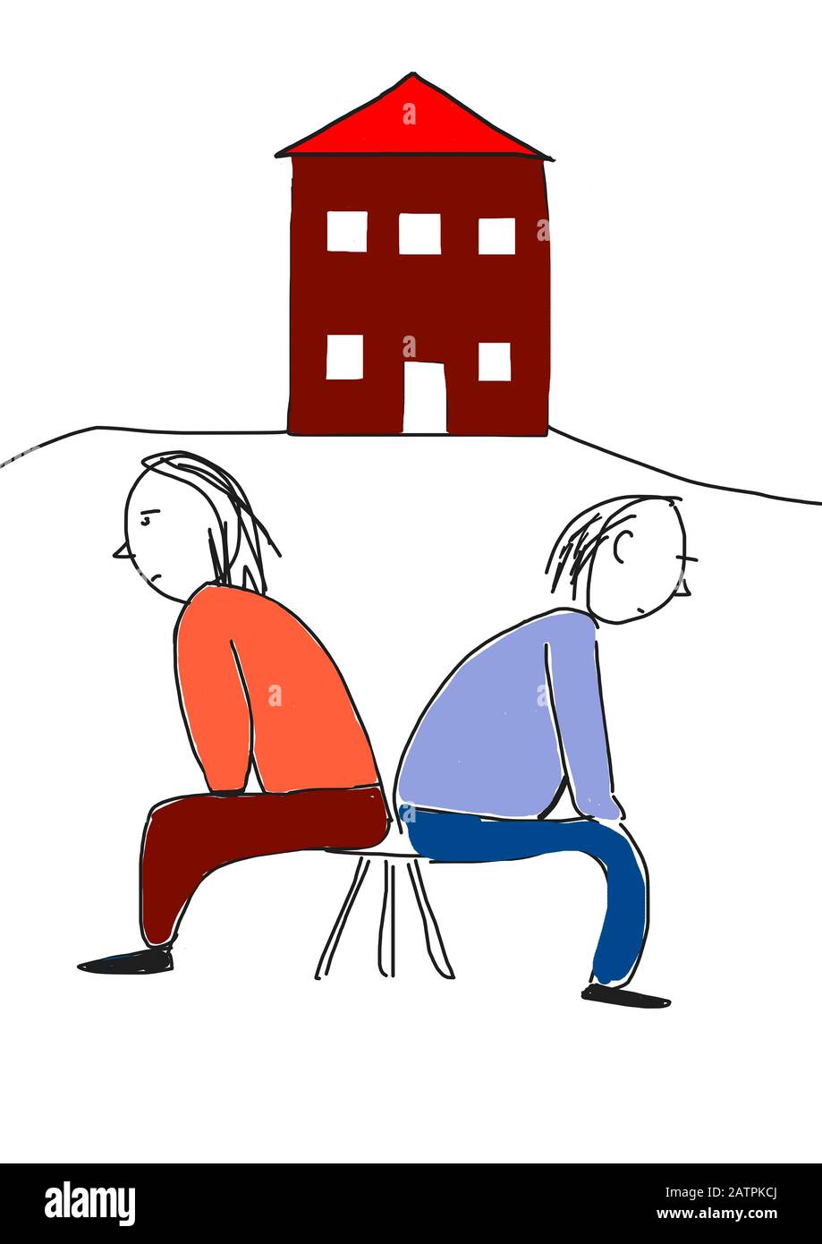 Naive illustration, children's drawing, dispute between two adults, Germany Stock Photo