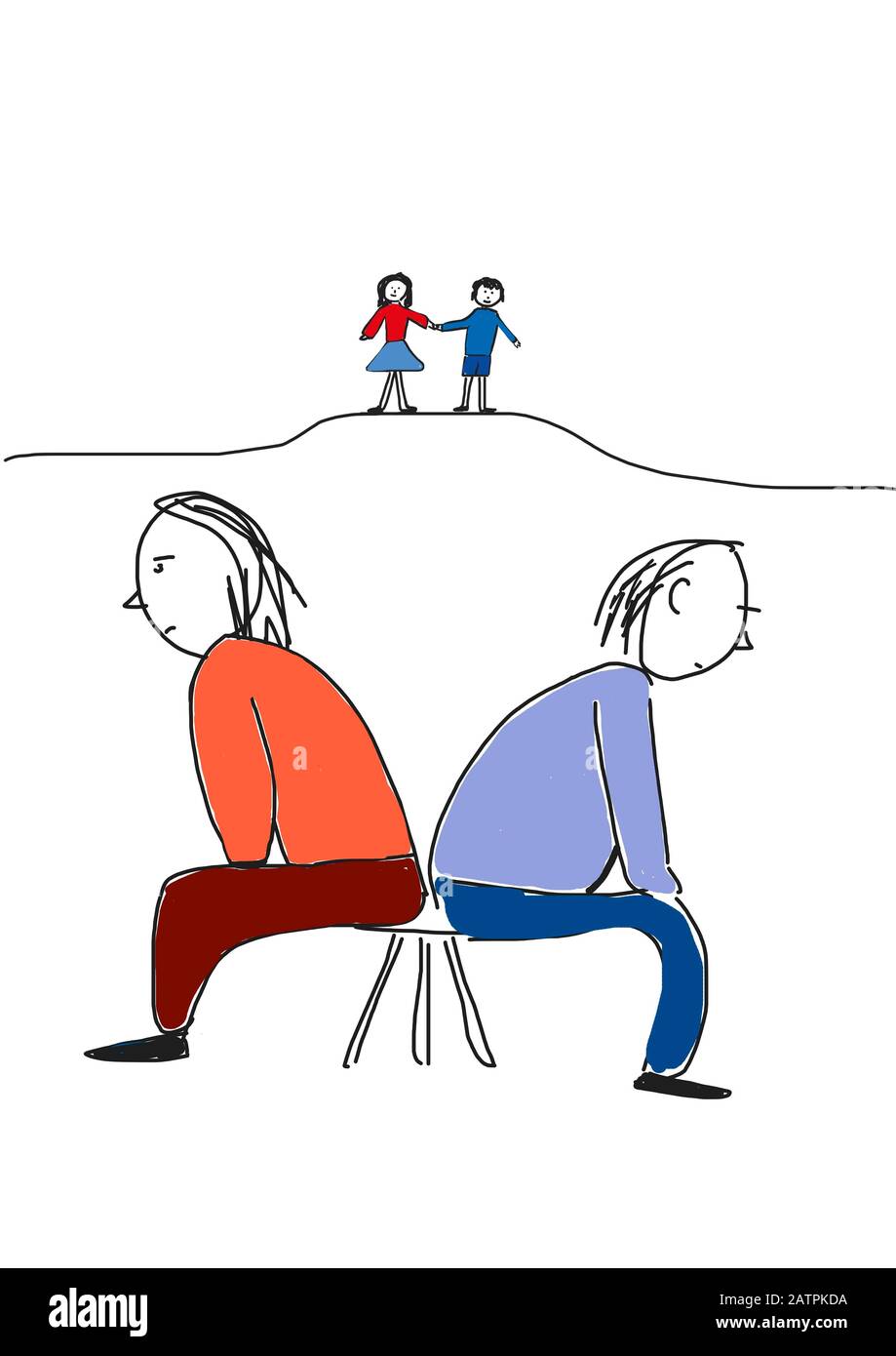 Naive illustration, children's drawing, dispute between two adults, Germany Stock Photo