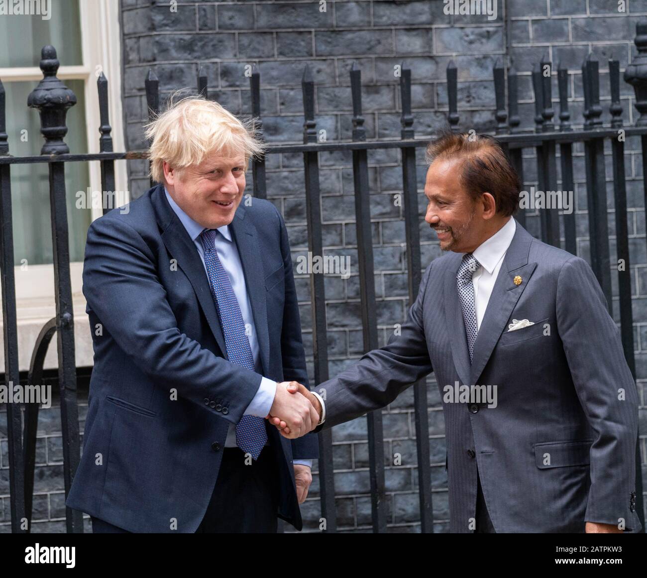 London, UK. 4th Feb, 2020. Hassanal Bolkiah, Sultan and Yang di-Pertuan of Brunei meets with Boris Johnson MP PC Prime Minister at 10 Downing Street, London UK Credit: Ian Davidson/Alamy Live News Stock Photo